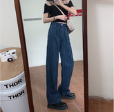 Pinstripe Denim Straight Leg Jeans